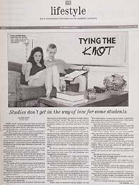 Josh and Carolyn are pictured on the front page of the Vanderbilt student newspaper, the Hustler, in a story about their marriage as students.